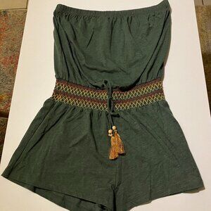 Soluna Strapless Drawstring Waist Cover-Up Romper - Green - Medium